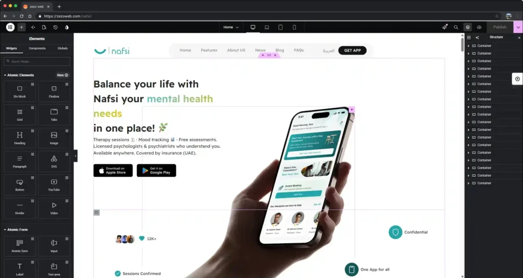 Pixel-perfect WordPress landing page development showing responsive layout across devices